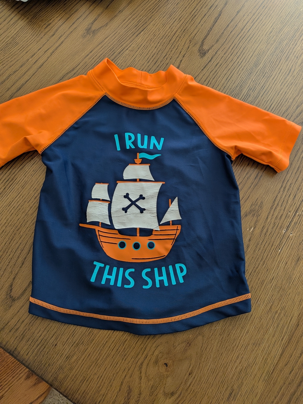 Carter's Navy & Orange 'I Run This Ship' Rash Guard, Sz. 2T